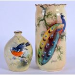 LOCKE WORCESTER VASES PAINTED WITH A BIRD, SIGNED WALL OR LEV, GREEN GLOBE MARK 10.5cm High