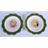 ROYAL WORCESTER PAIR OF PLATES BOTH BY H. CHAIR, SIGNED, DATE MARK 1905, PAINTED WITH ROSES UNDER A