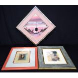 A framed oil by Tony Winning together with two mixed media framed pictures 32 x 31 cm (3)