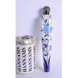 A RARE VICTORIAN SILVER MOUNTED PORCELAIN SCENT BOTTLE painted with flowers. 21 cm long.