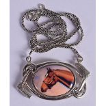 SILVER ENAMEL HORSE NECKLACE. Stamped 925, 44cm long, weight 14.1g