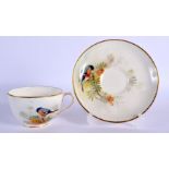 ROYAL WORCESTER CUP AND SAUCER PAINTED WITH BULLFINCH BY W. POWELL, SIGNED, DATE MARK 1937 Cup 5.5cm