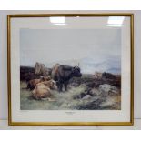 A framed print "Highlanders by a Loch" Wright barker RBA 40 x 50 cm.