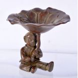 JAPANESE BRONXE OF A BOY HOLDING A LILY PAD. 6.3cm x 6.3cm, weight 125.3g