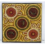 A mixed media acrylic based Aboriginal style picture by Kathleen Buzzacott 31 x 31 cm.