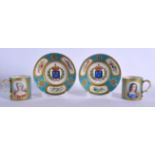 A FINE PAIR OF 19TH CENTURY FRENCH ARMORIAL SEVRES PORCELAIN CUPS AND SAUCERS painted with portraits