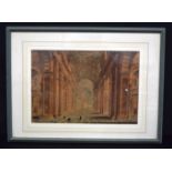 A framed watercolour by Robert L Sibley depicting the interior of a Cathedral dated 1890 24 x 35 c