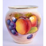 ROYAL WORCESTER VASE PAINTED WITH FRUIT BY LEIGHTON MAYBURY, SIGNED L. MAYBURY, DATED 1954, BLACK MA