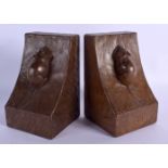 A PAIR OF ROBERT THOMPSON MOUSEMAN BOOK ENDS. Each 16 cm x 9 cm.