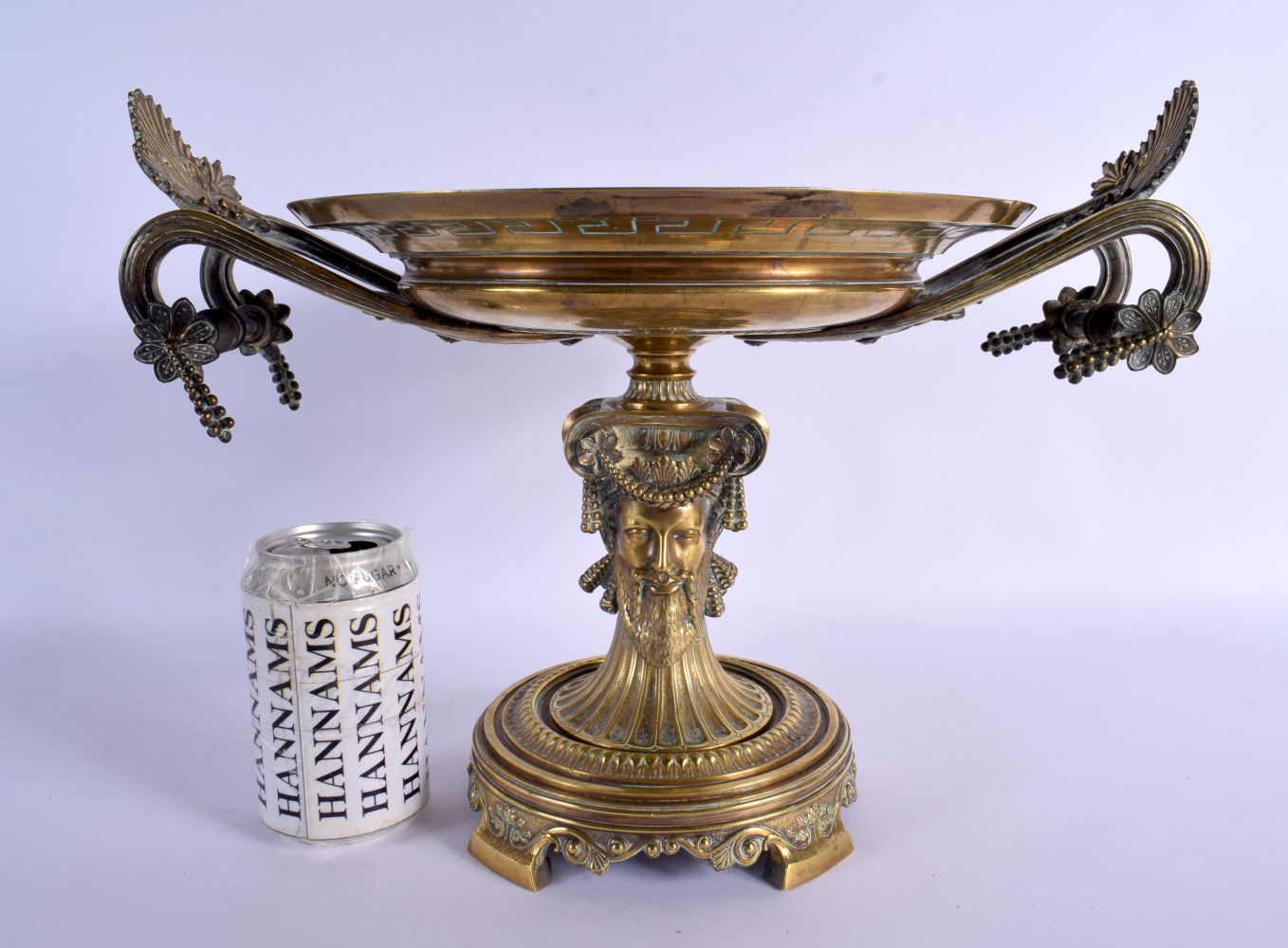 A LARGE 19TH CENTURY FRENCH TWIN HANDLED BRONZE PEDESTAL TAZZA in the manner of Barbedienne. 30 cm x