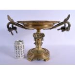 A LARGE 19TH CENTURY FRENCH TWIN HANDLED BRONZE PEDESTAL TAZZA in the manner of Barbedienne. 30 cm x
