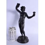 AN 18TH/19TH CENTURY EUROPEAN BRONZE FIGURE OF A STANDING MALE After the Antiquity, modelled holding