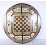 A large Islamic two sided games board Back gammon/chess decorated with Polo players 61 cm.