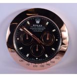 A ROLEX SHOP DISPLAY ADVERTISING WALL CLOCK. 33 cm diameter.