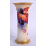 ROYAL WORCESTER WAISTED TRUMPET SHAPED VASE PAINTED WITH AUTUMNAL LEAVES AND BERRIES BY KITTY BLAKE,