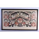 A VINTAGE NORTH AMERICAN TRIBAL HAIDA RICKARD PRINT depicting stylised motifs. 88 cm x 50 cm.