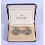 A CASED ROYAL MINT 1989 £2 SILVER PIEDFORT TWO COIN SET. Each coin is 2.84cm diameter and weighs 31