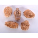 FIVE NUT NETSUKES CARVED IN VARIOUS FORMS. Largest 3.8cm x 2.6cm x 2.2cm, weight 53g (5)