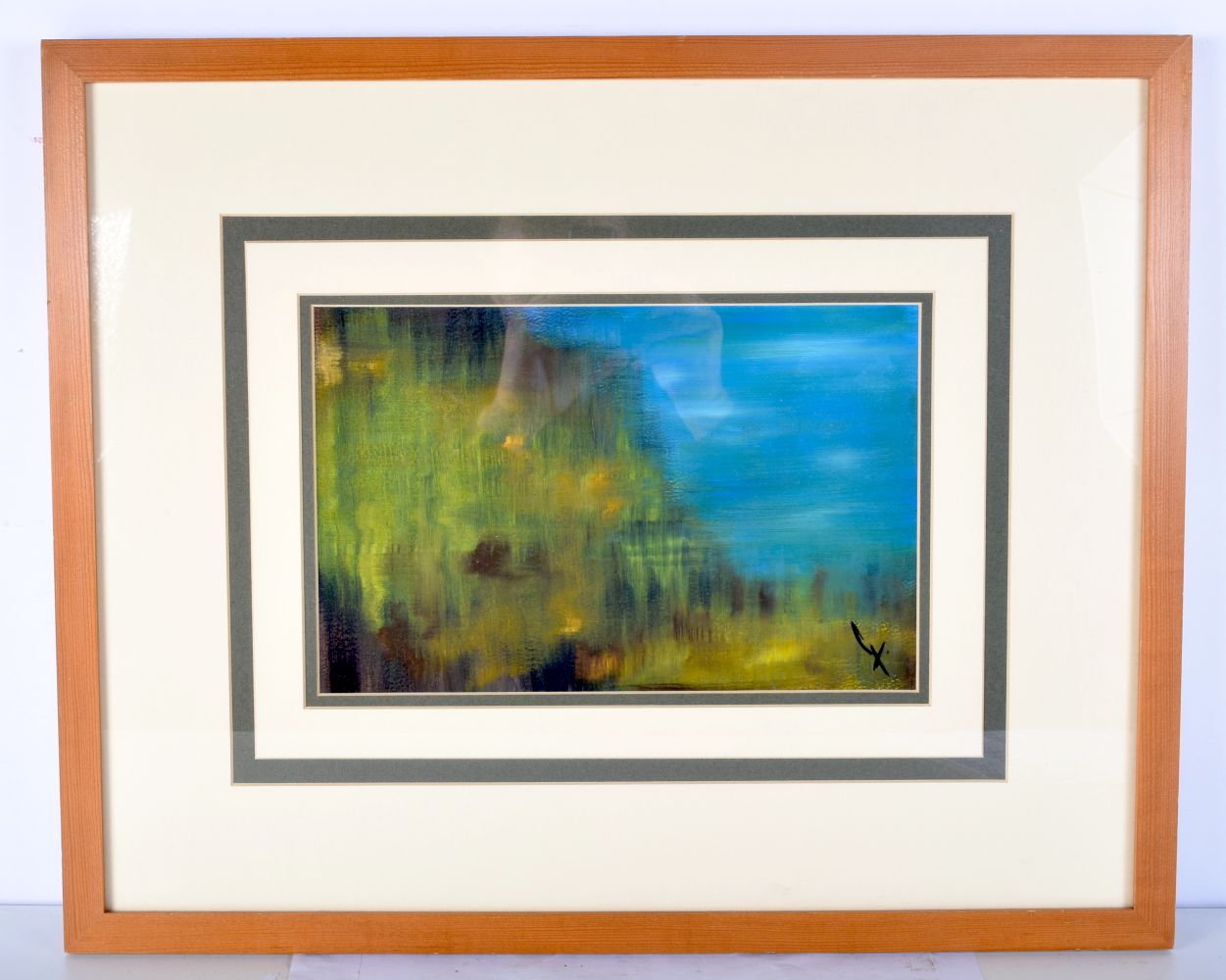 Sharon Gee framed acrylic on canvas entitled "Deep" 19 x 30 cm .