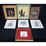 A collection of Indian and South East Asian pictures, watercolours , prints , metal work embroidery