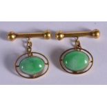 PAIR APPLE GREEN JADE CUFFLINKS. 1.6cm x 1.1cm, total weight 5.2g