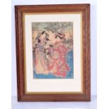 A framed Japanese woodblock print by Kunisada , signed Ichiyosai Toyokuni Ga 25 x 19 cm.