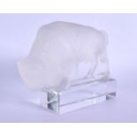 A FRENCH LALIQUE GLASS FIGURE OF A BISON. 12 cm x 10 cm.