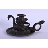 A 19TH CENTURY EUROPEAN GRAND TOUR BRONZE CHAMBERSTICK formed with foliage and birds. 12 cm x 6 cm.