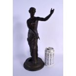 A LARGE 19TH CENTURY FRENCH GRAND TOUR BRONZE FIGURE OF VENUS modelled upon a circular plinth. 38 cm