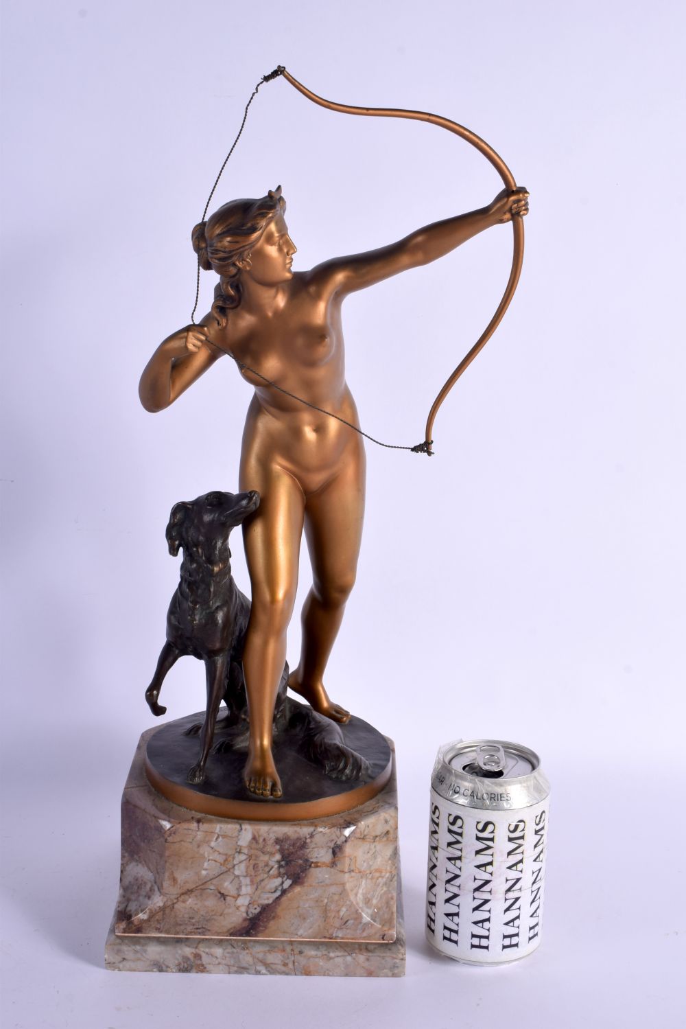 Professor Otto Poertzel (C1920) Gilt bronze, Diana with hound. 47 cm x 14 cm.