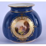 ROYAL WORCESTER POWDER BLUE GROUND SPHERICAL VASE PAINTED WITH A SCOTTISH CASTLE SCENE, DATE CODE FO