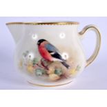 ROYAL WORCESTER MILK JUG PAINTED WITH A BULLFINCH BY W. POWELL, SIGNED, BLACK MARK 7.5cm High