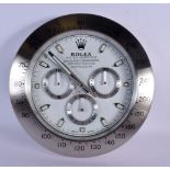 A ROLEX SHOP DISPLAY ADVERTISING WALL CLOCK. 33 cm diameter.