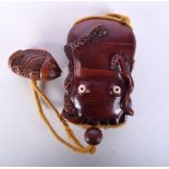 A JAPANESE HARDWOOD FOUR SECTION INRO DECORATED AS AN OCTOPUS. 9.5cm x 6.3cm, weight 86g