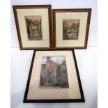 A pair of late 19th century framed coloured etchings by Haywood Etchings together with a watercolou