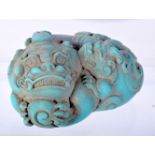 A TURQUOISE TYPE DOG OF FOO SCROLL WEIGHT. 4.2cm x 7.8cm x 5.2cm, weight 238g