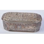 AN ASIAN WHITE METAL BOX. 5cm x 11cm x 5.6cm, weight 245g