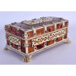 A 19TH CENTURY ANGLO INDIAN CARVED IVORY AND TORTOISESHELL BOX. 12 cm x 6 cm.