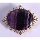 A 9CT GOLD VICTORIAN BLUE JOHN SEED PEARL BROOCH. Marked 9CT, 4.4cm x 3.7cm, weight 10.9g