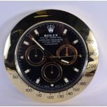 A ROLEX SHOP DISPLAY ADVERTISING WALL CLOCK. 33 cm diameter.