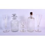 A REGENCY GLASS DECANTER together with other glassware. Largest 20 cm high. (5)