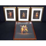 A framed collection of framed prints of South Eastern Asian dancers. Largest 47 x 35 cm (4).