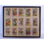 A FRAMED COLLECTION OF VINTAGE NOVELTY HUMEROUS CARDS. 42 cm x 34 cm.