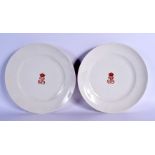 A PAIR OF FRENCH LOUIS PHILIPPE SEVRES PORCELAIN PLATES with red monogram. 24 cm diameter.