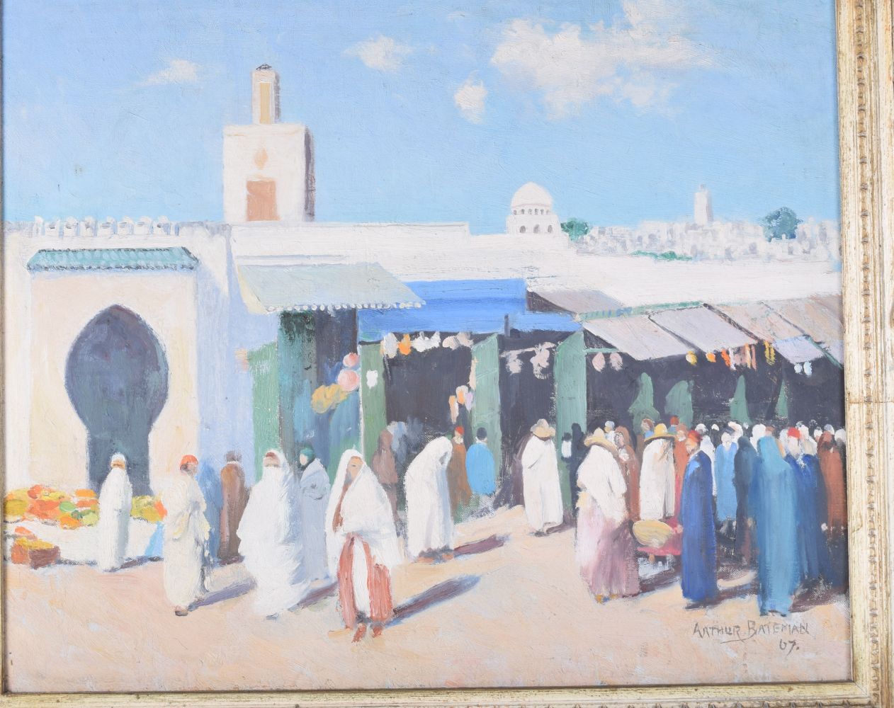 Arthur Benjamin Bateman (1883-1970) framed oil on canvas of an Arab market scene 49 x 59 cm. - Image 2 of 4