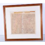 A framed 17th century map of Hampshire by Nordon 31 x 33 cm.
