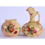 ROYAL WORCESTER EWER PAINTED WITH FLOWERS ON A BLUSH IVORY GROUND SHAPE 1136, DATE FOR 1897 ROYAL