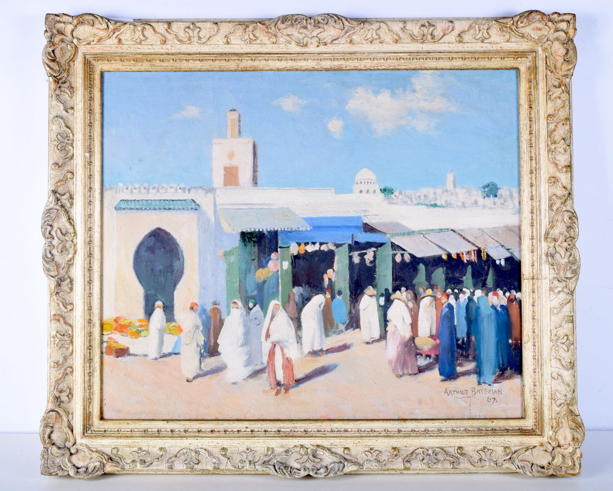 Arthur Benjamin Bateman (1883-1970) framed oil on canvas of an Arab market scene 49 x 59 cm.