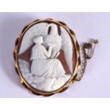 A 9CT GOLD CAMEO BROOCH. Stamped 9ct, 5.6cm x 4.8cm, weight 15.8g