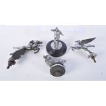 A collection of vintage metal car mascots together with a life boatman figure largest 18 cm